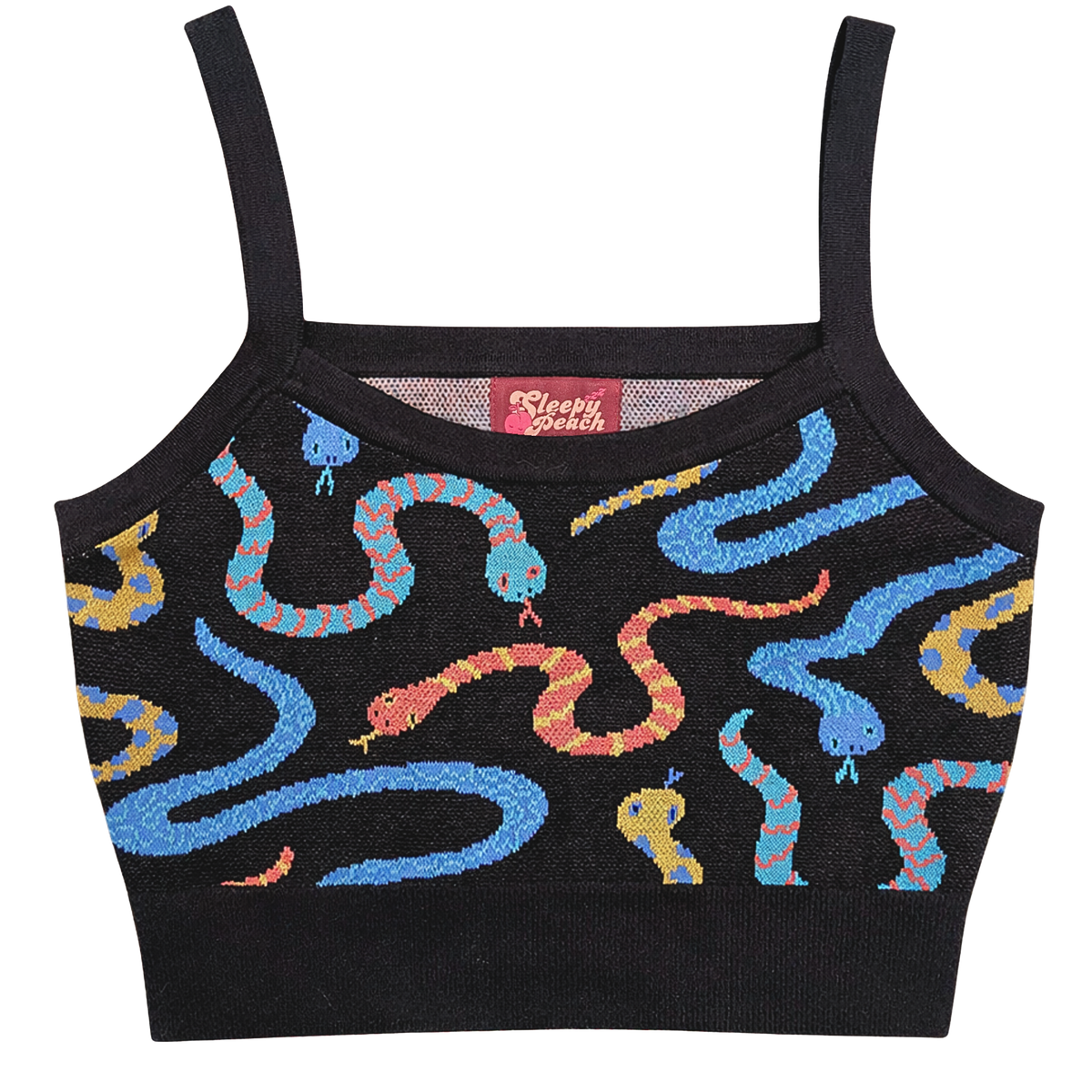 Hissy Fit Crop Top, black with multicolor snake print