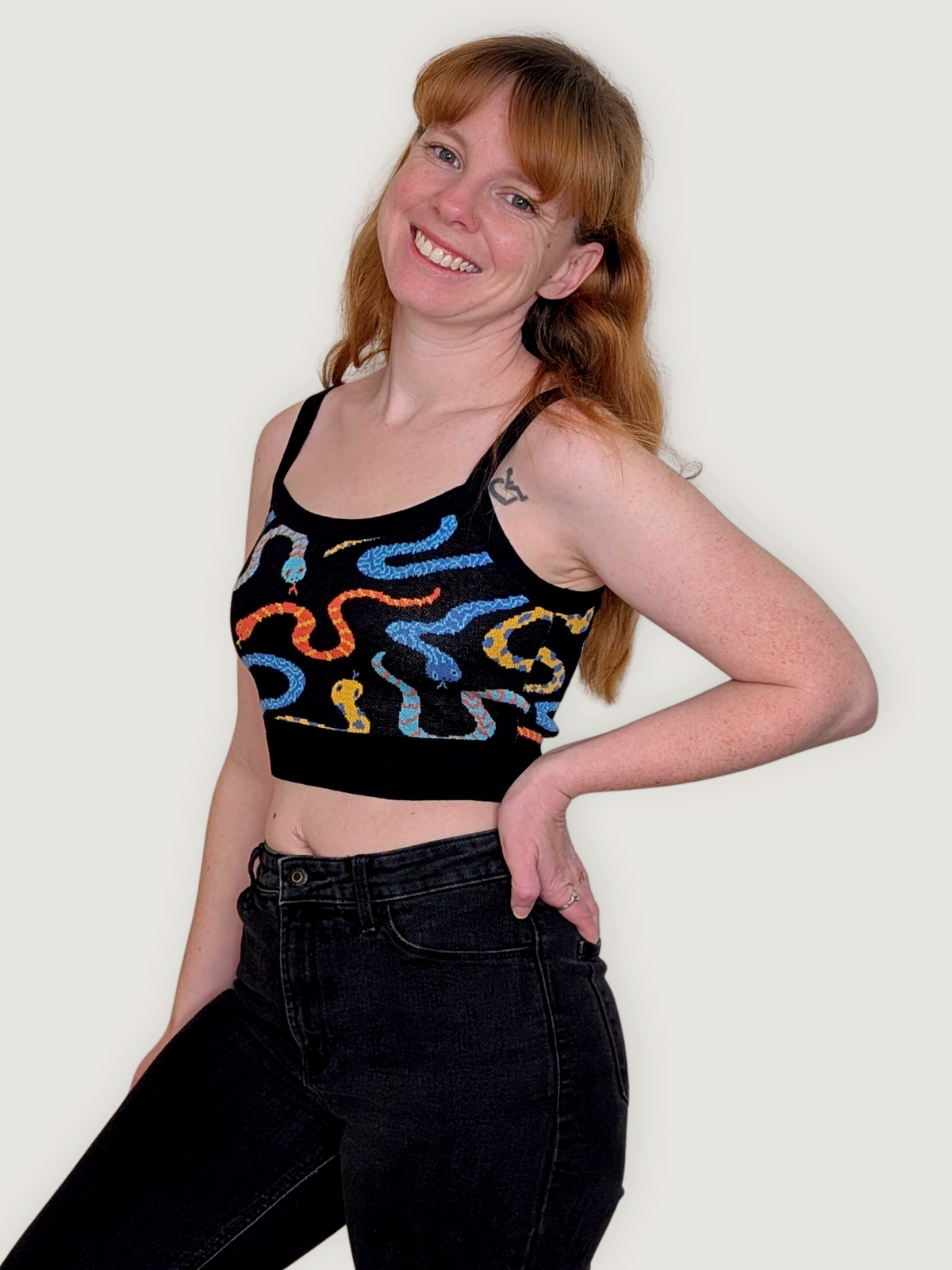 Hissy Fit Crop Top, black with multicolor snake print (view 3)