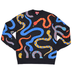 Hissy Fit Sweater, black with allover multicolor snake print