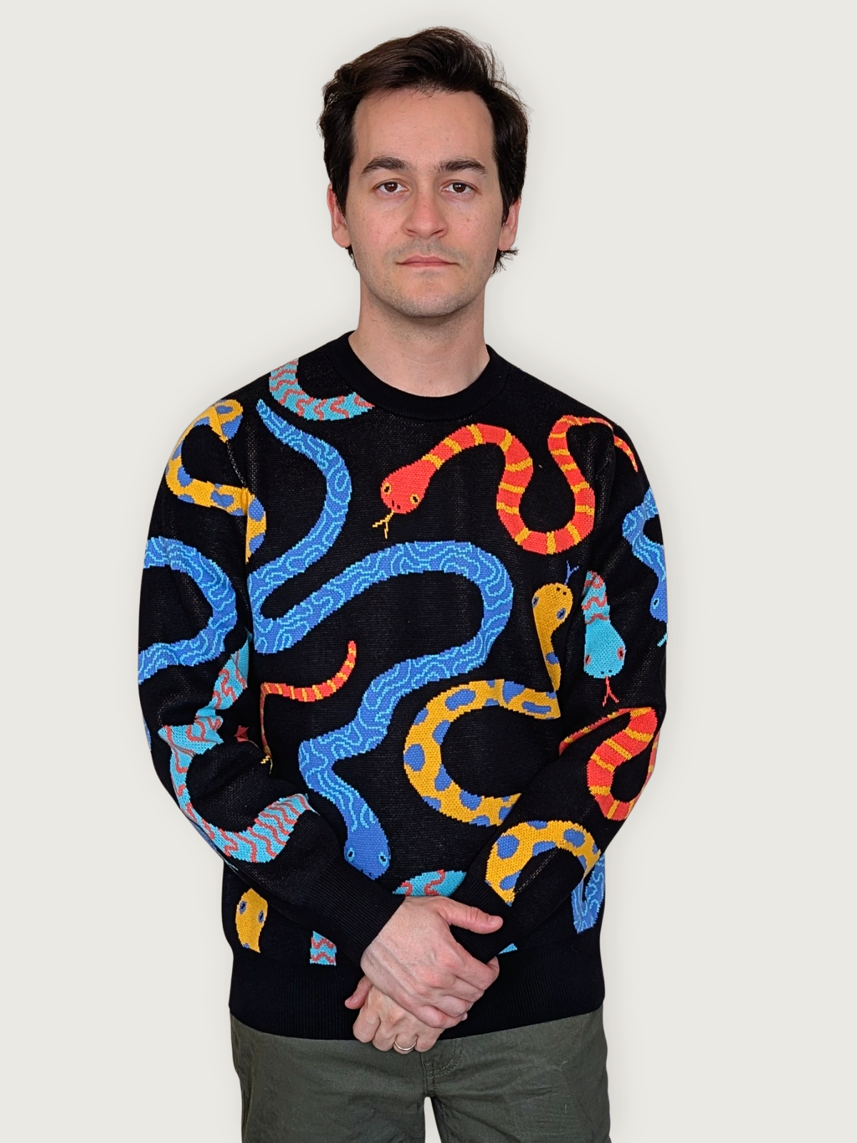 Hissy Fit Sweater, black with allover multicolor snake print (view 3)