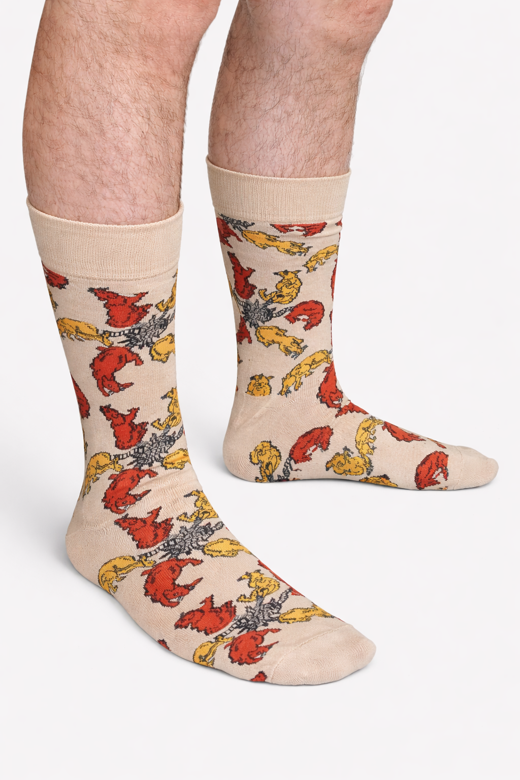 Hot Rat King Summer Socks, cream white crew socks with an orange rat king print (view 2)