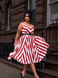 Amalie Ballerina 70's Style Swing Dress in Red and White Mark Stripe