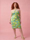 Serena Wiggle Dress in Tropical Hibiscus Green
