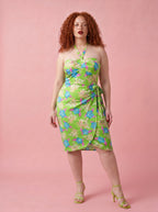 Serena Wiggle Dress in Tropical Hibiscus Green