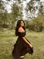 Marie-Therese Peasant Dress with Short Sleeves in Olive Poly Crepe | Pinup Couture