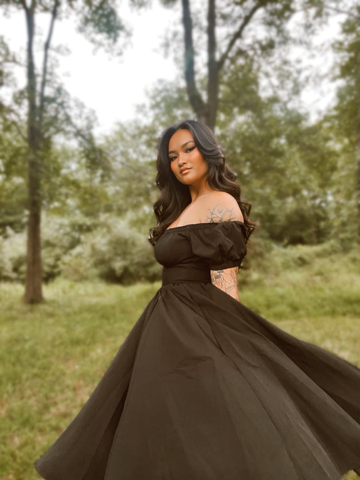 Marie-Therese Peasant Dress with Short Sleeves in Olive Poly Crepe | Pinup Couture