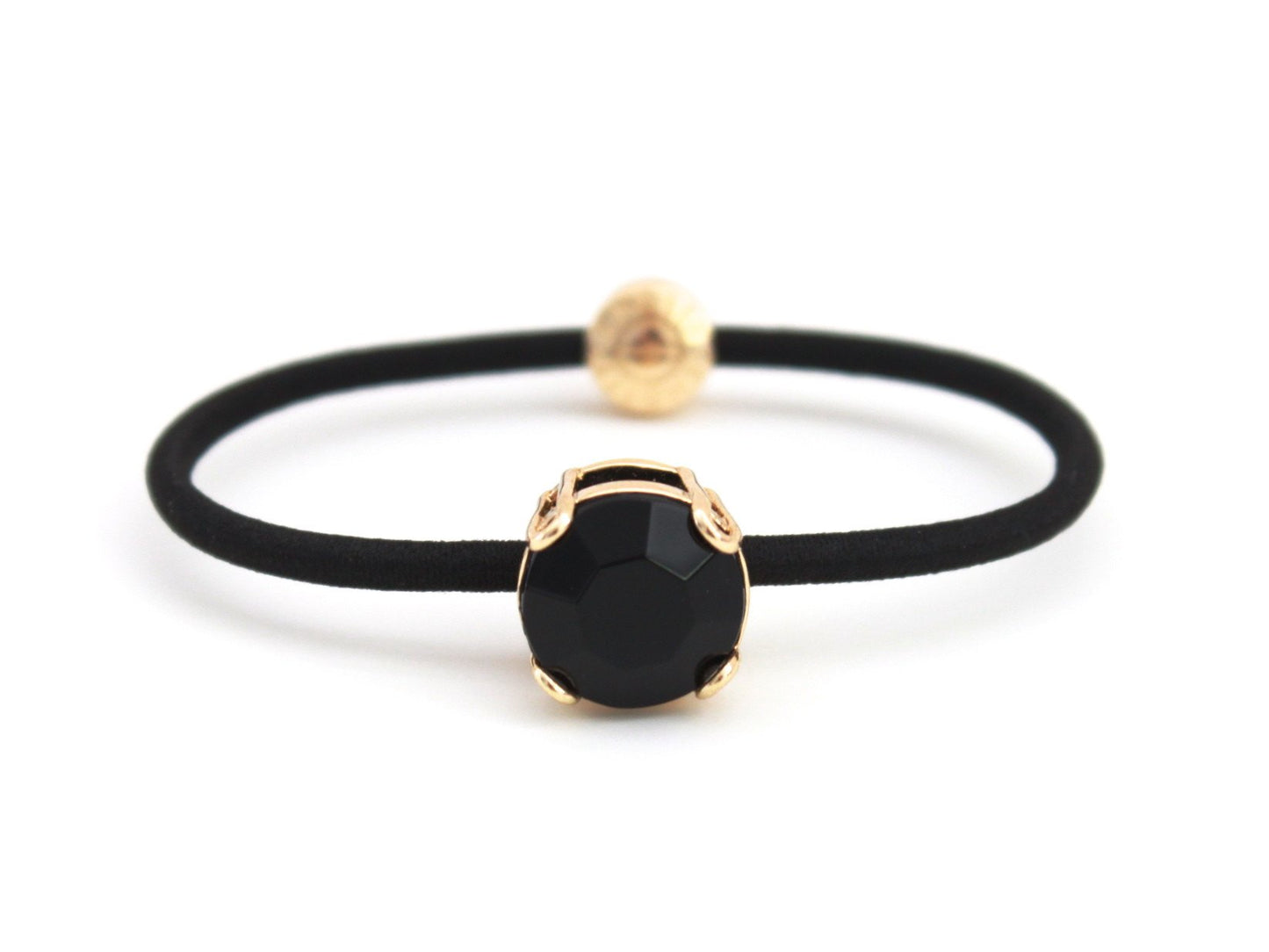 Crown Jewel ponytail hair tie with a jet black crystal, by Pinup Girl Clothing