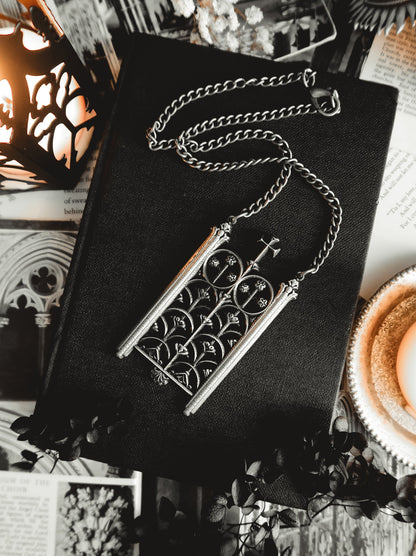 Rotunda Relic antique silver gate pendant on a 16 inch chain