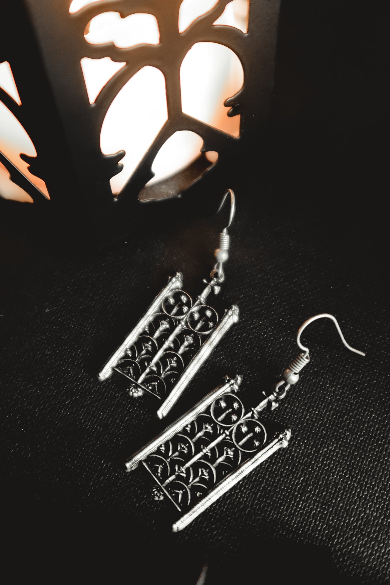 Rotunda Relic silver gate earrings shown as a pair, The Pretty Cult