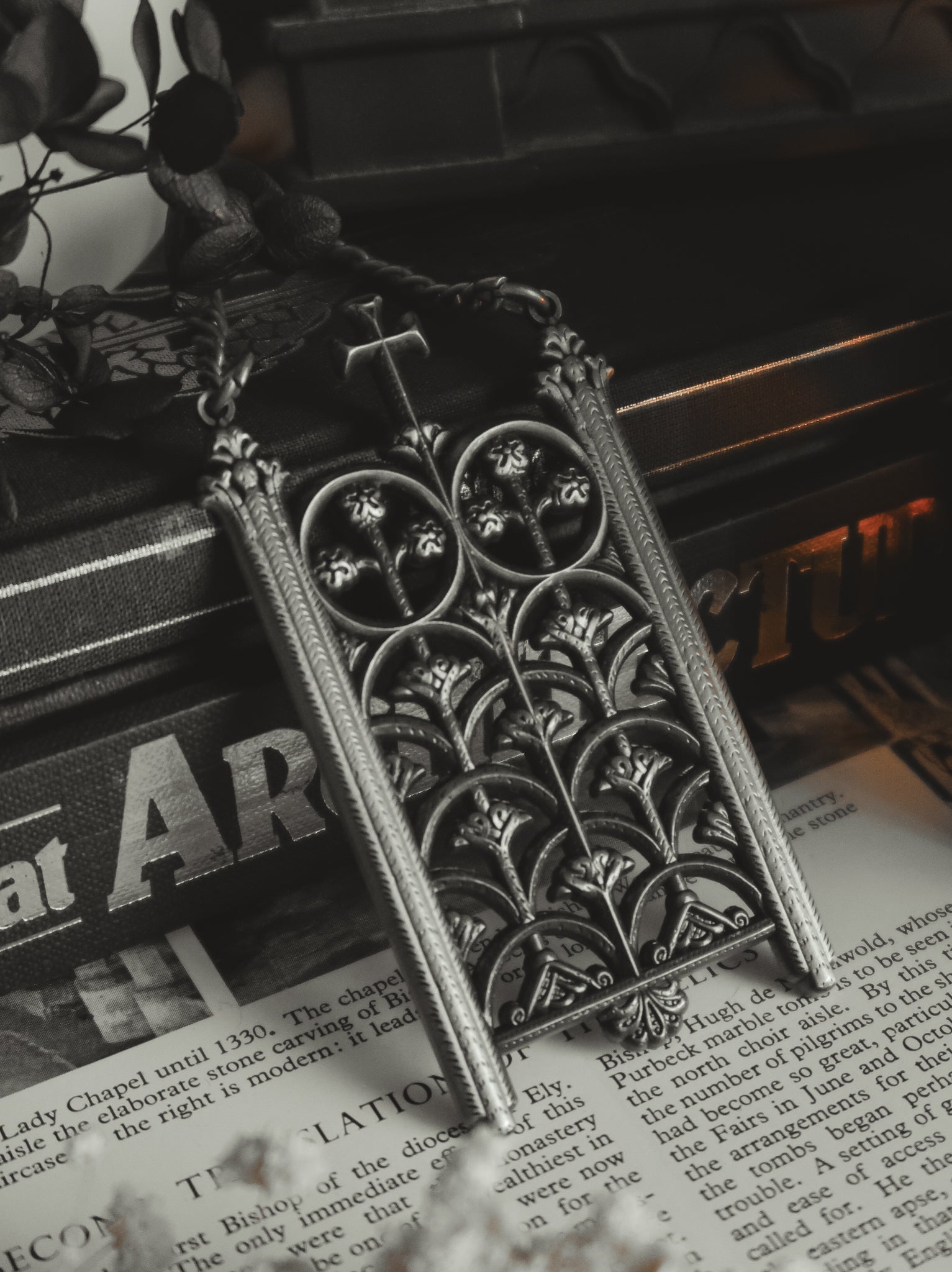 Close up of the Rotunda Relic antique silver gate pendant