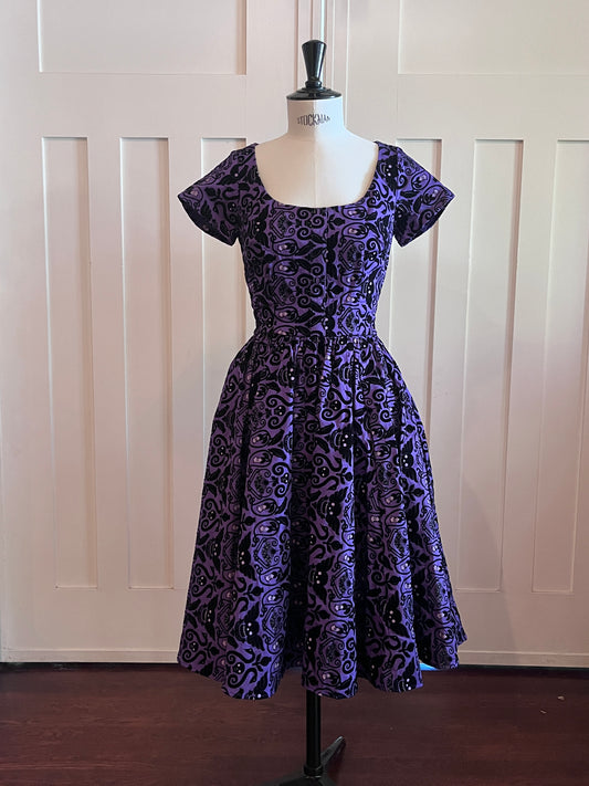 Deedee Swing Dress in Purple Flocked - ORIGINAL SAMPLE