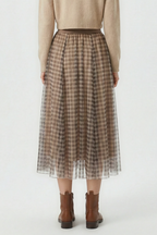 Plaid Tulle Midi Skirt