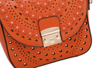 Celestial Star crystal crossbody bag in rosé with a removable strap and gold studs, by Pinup Girl Clothing