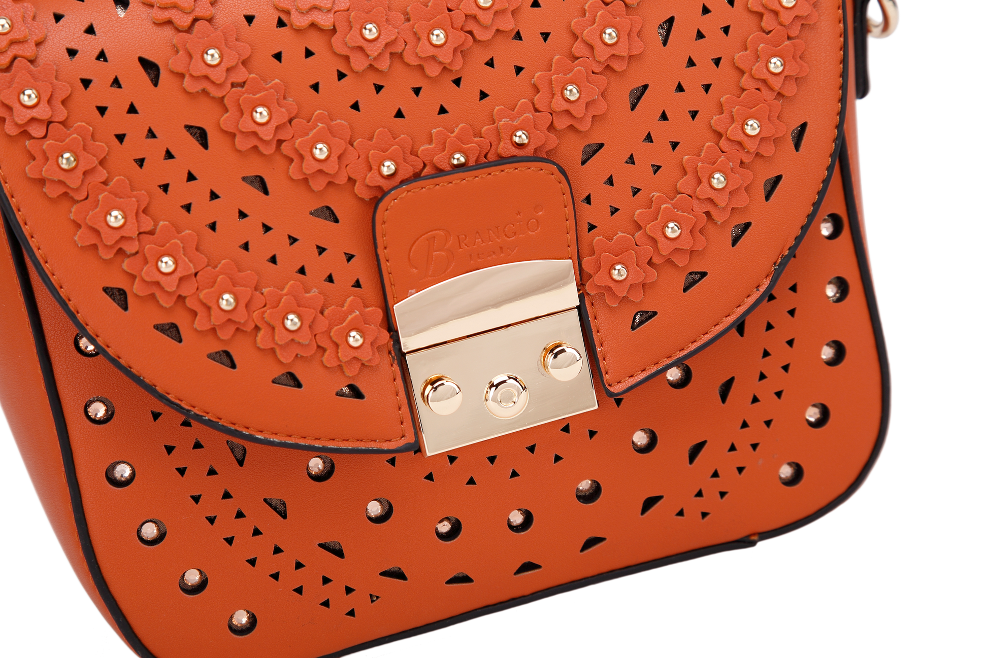 Celestial Star crystal crossbody bag in rosé with a removable strap and gold studs, by Pinup Girl Clothing