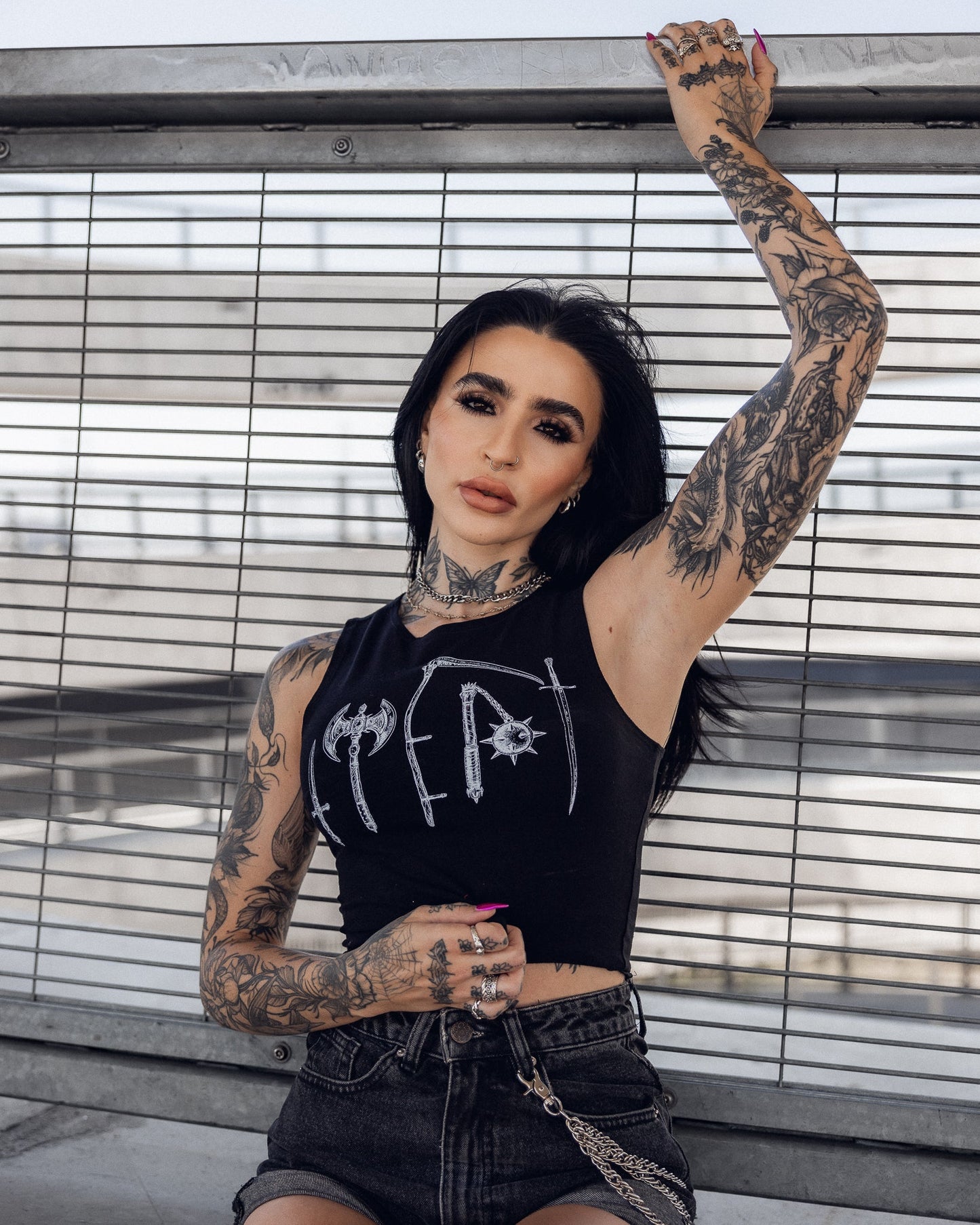 Van Helsing weapons cropped tank in black by The Pretty Cult
