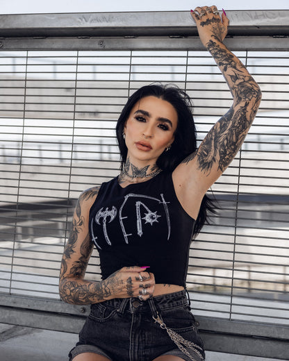 Van Helsing weapons cropped tank in black by The Pretty Cult