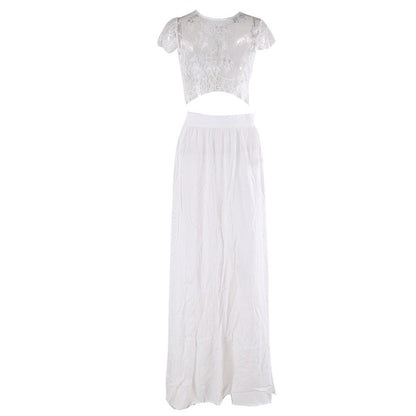 Ethereal Lace Two-Piece Thigh-Slit Maxi Set | 2 Colors | Evelyn Belluci