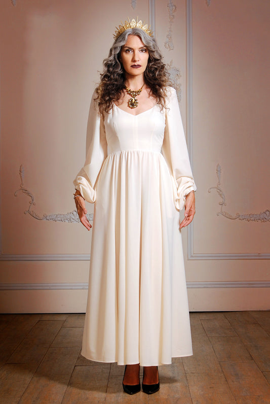 Lucrezia Renaissance Maxi Gown in Ivory Stretch Crepe