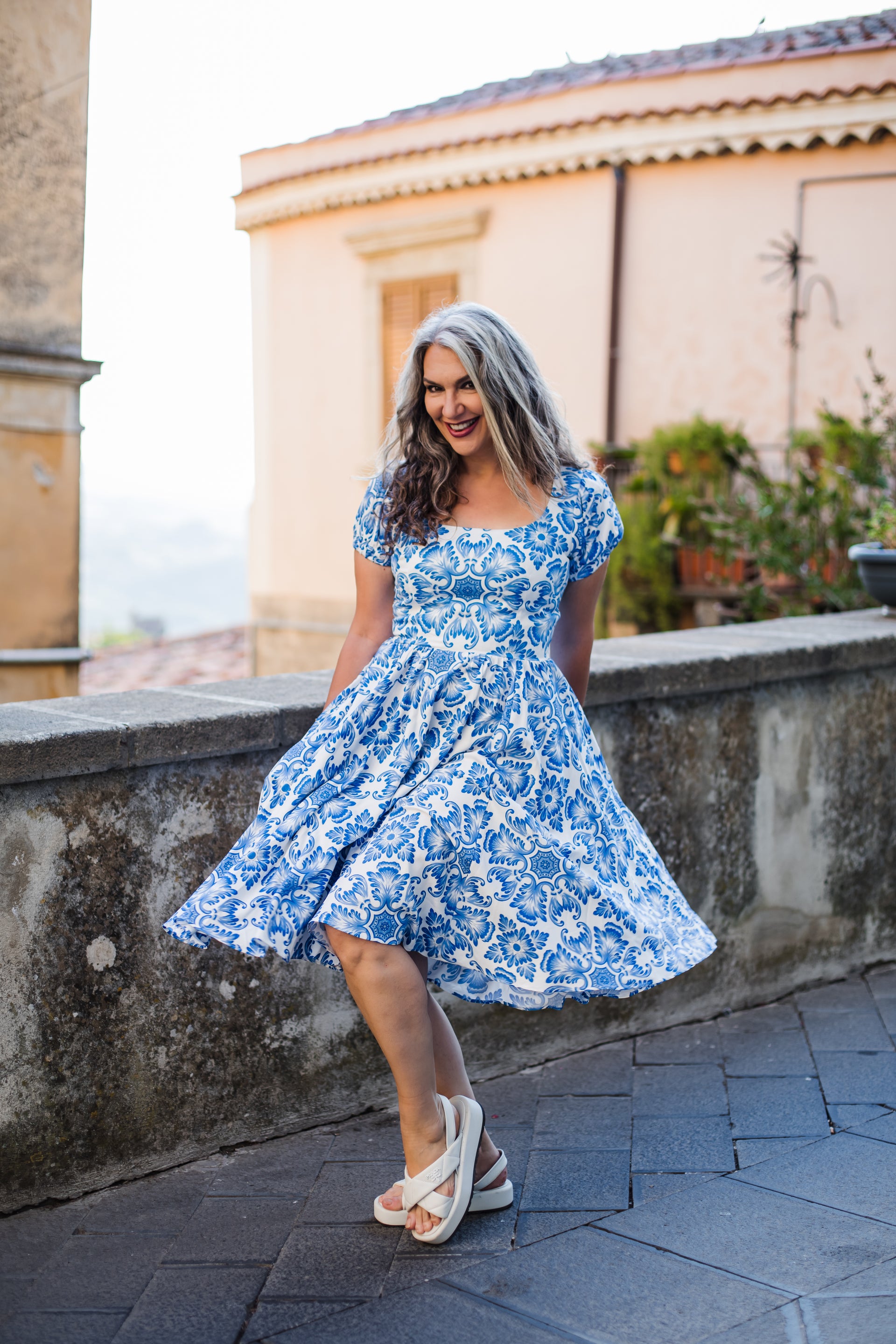Amara Blue Noto Tile Swing Dress