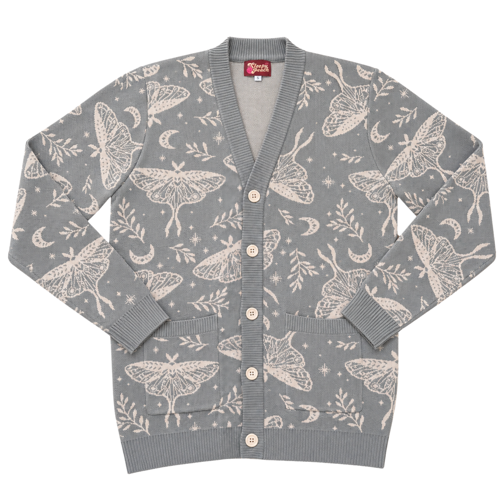 Luna Moth Cardigan, sage green luna moth print
