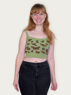 Monarch Butterfly Crop Top, sage green with orange monarch butterfly print (view 3)