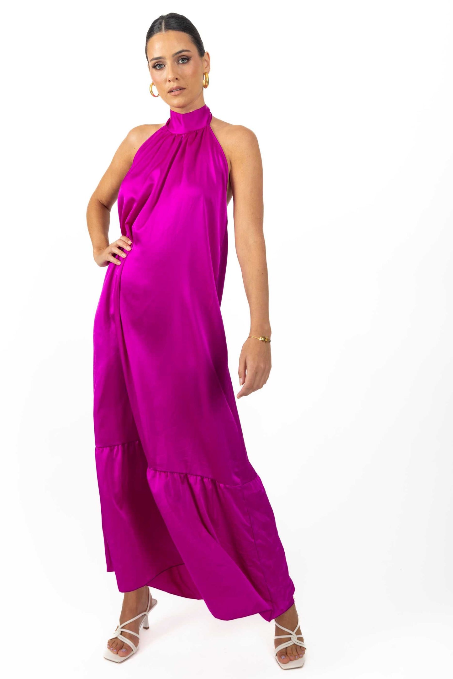 Nalory Satin Silk Backless Maxi Dress