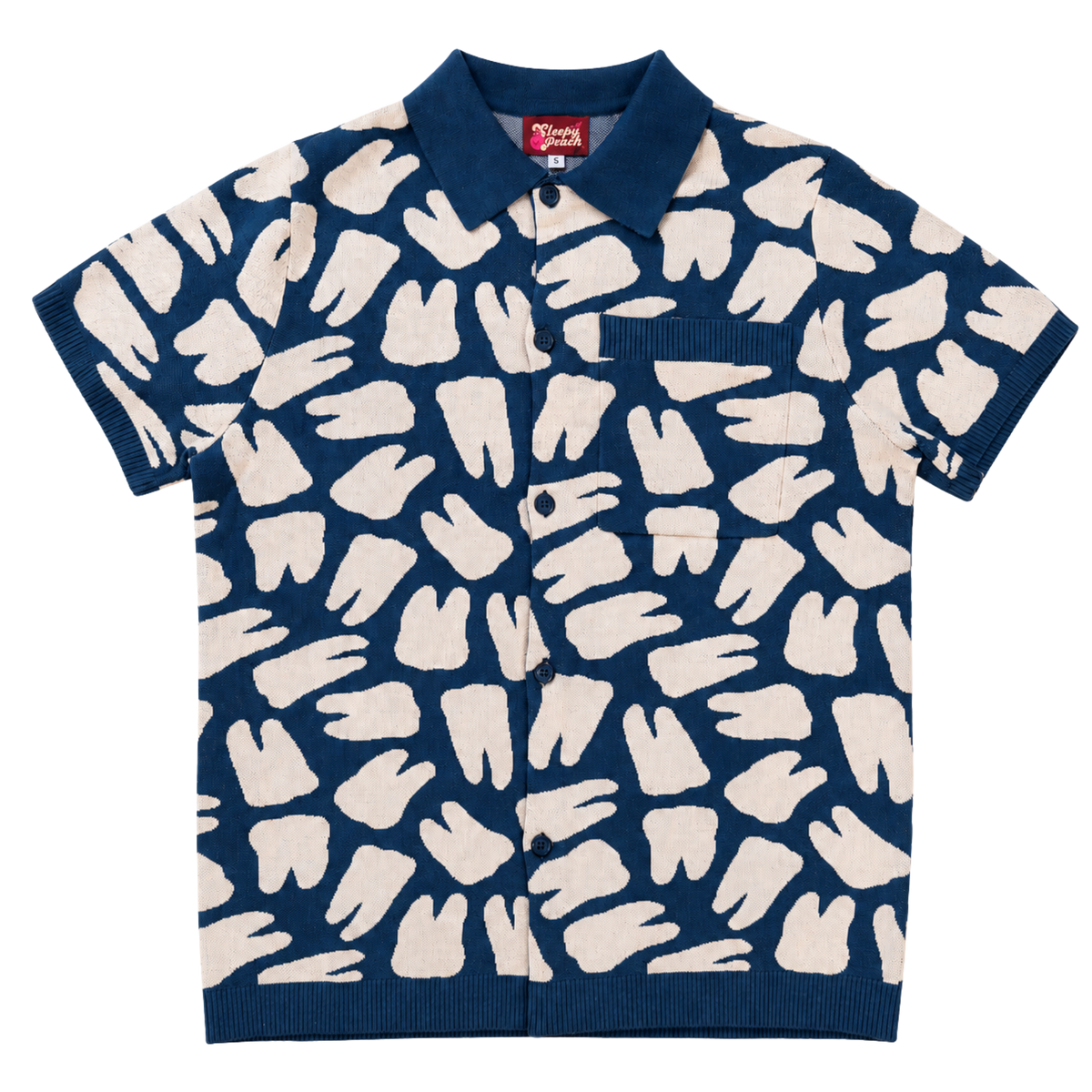 Nothing but the Tooth Button Up, navy with cream tooth print