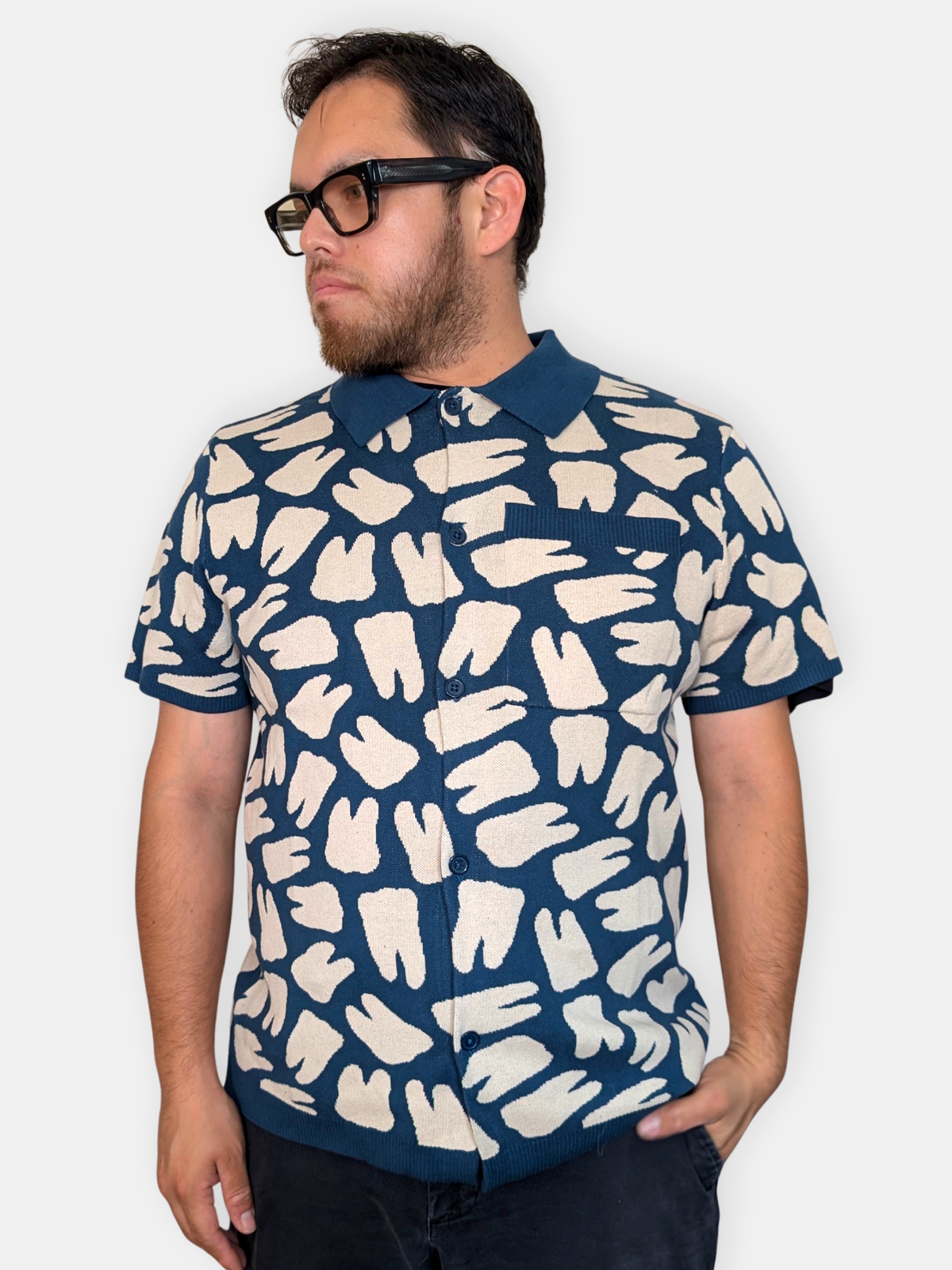 Nothing but the Tooth Button Up, navy with cream tooth print (view 2)