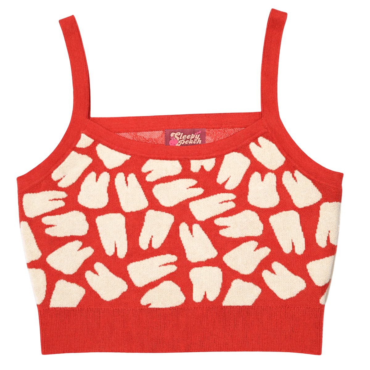 Nothing but the Tooth Crop Top, red with cream tooth print