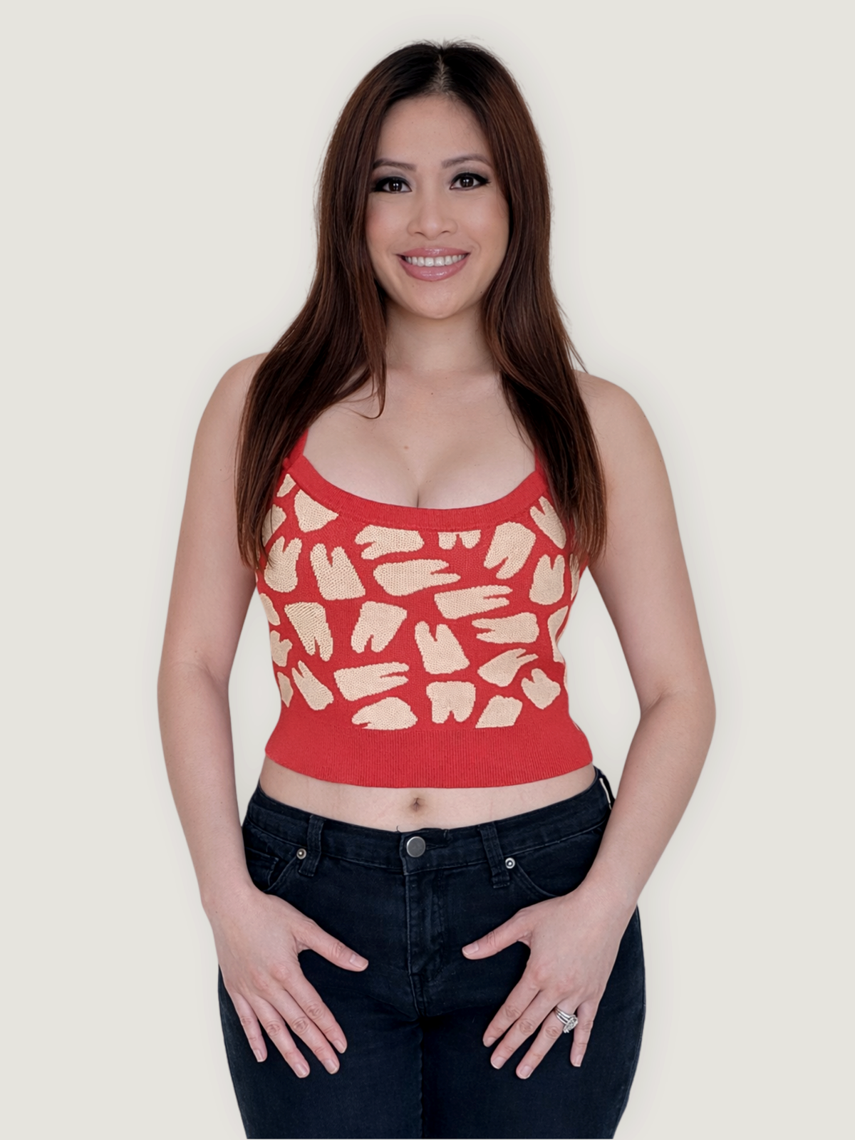Nothing but the Tooth Crop Top, red with cream tooth print (view 2)