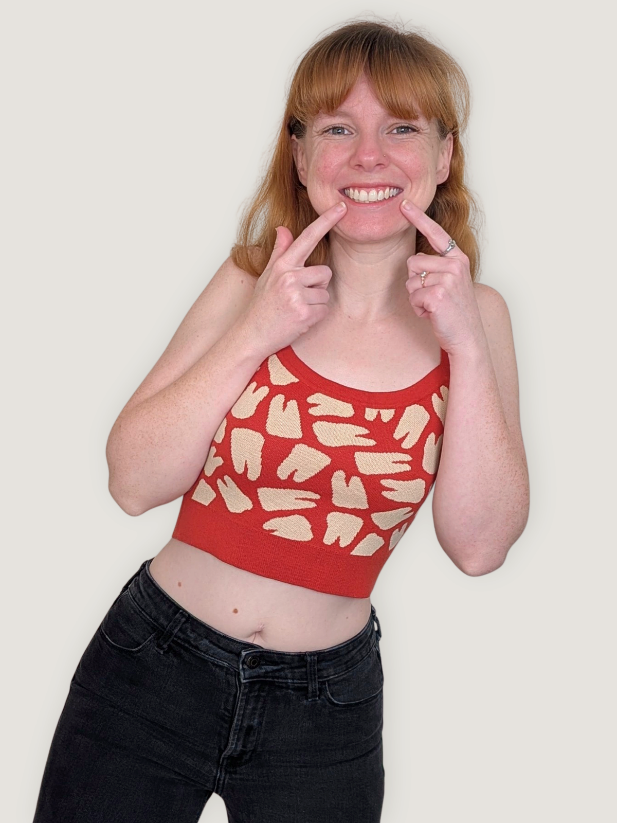 Nothing but the Tooth Crop Top, red with cream tooth print (view 3)