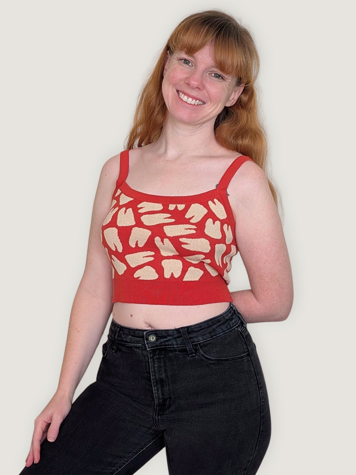 Nothing but the Tooth Crop Top, red with cream tooth print (view 4)