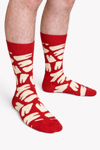 Nothing but the Tooth Socks, red crew socks with a cream white tooth print (view 2)
