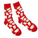 Nothing but the Tooth Socks, red crew socks with a cream white tooth print