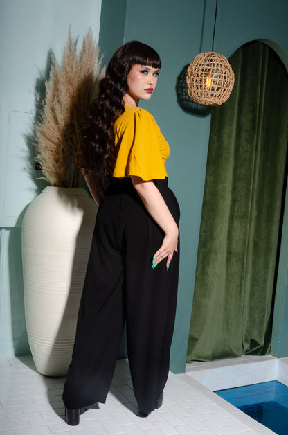 Hepburn Vintage Wide-Leg Trousers in Black Crepe | Laura Byrnes Design