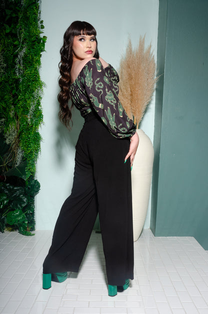 Hepburn Vintage Wide-Leg Trousers in Black Crepe | Laura Byrnes Design