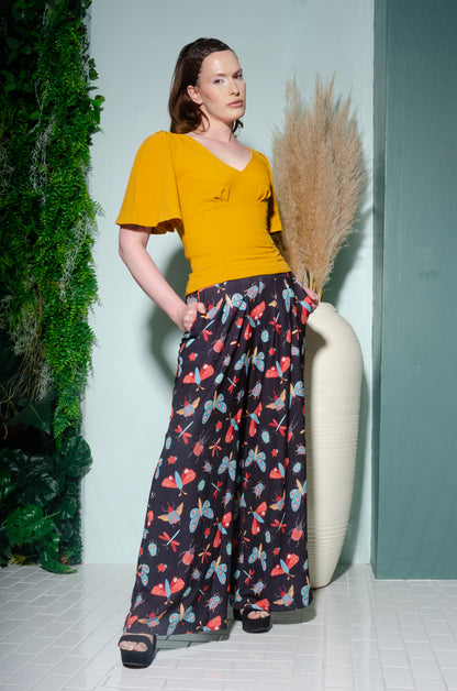 Final Sale - Dietrich 40s Wide Leg Vintage Trousers in Insect Print 32" Inseam | Laura Byrnes & Hope Johnstun