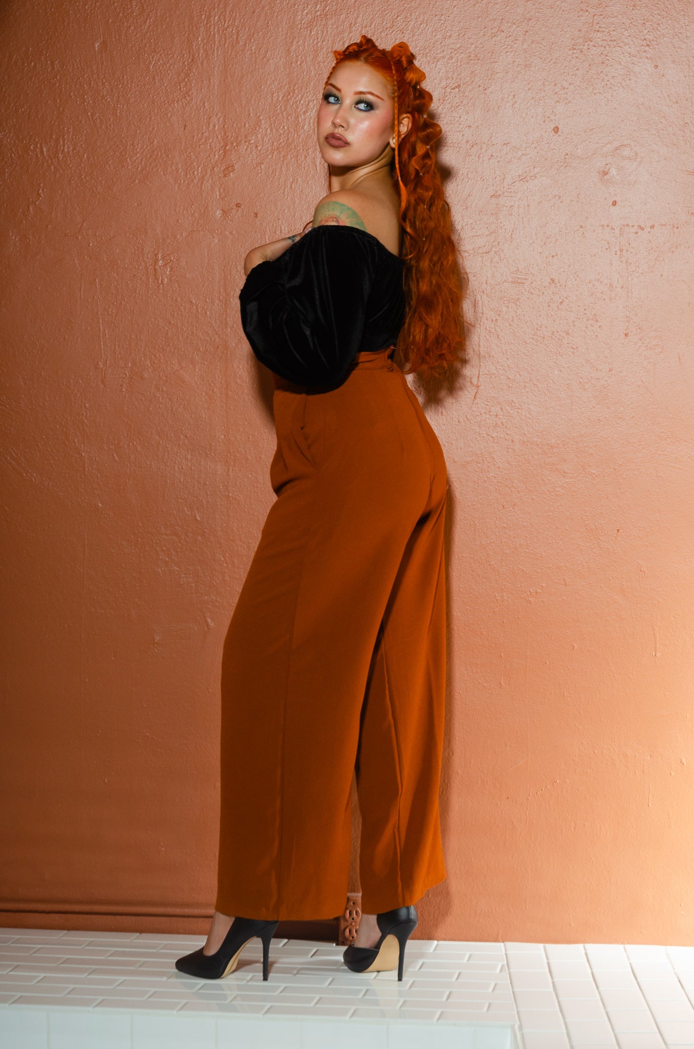 Hepburn Vintage Relaxed Leg Trousers in Camel Crepe | Laura Byrnes Design