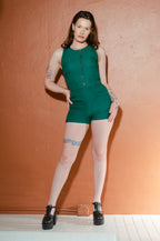 Edie Playsuit in Green Stretch Gabardine | Laura Byrnes Design