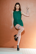 Edie Playsuit in Green Stretch Gabardine | Laura Byrnes Design