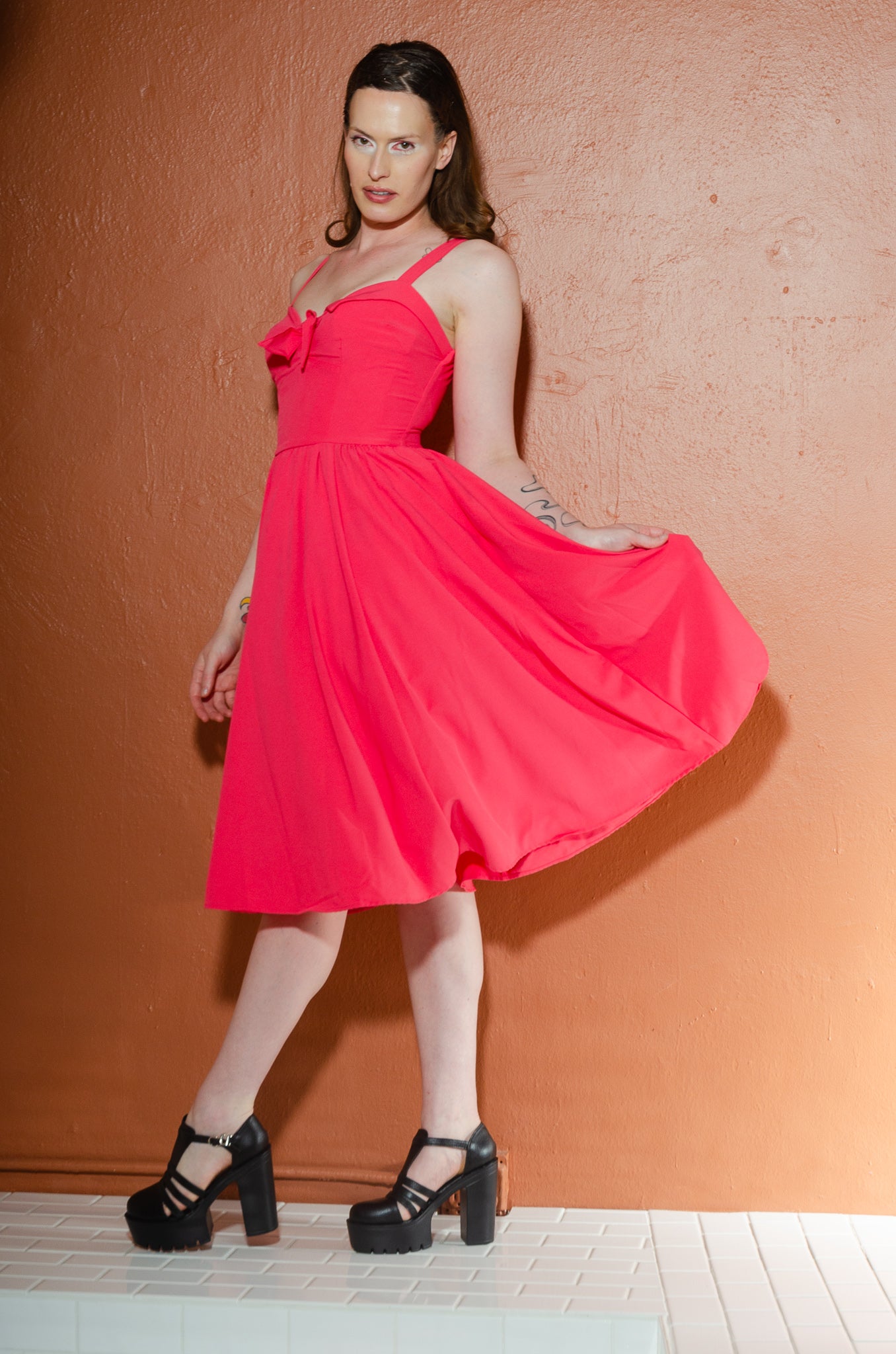Linda Dress in Solid Coral | Pinup Couture