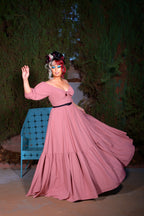 Molly Cottage 70s Maxi Gown in Mulberry Pink