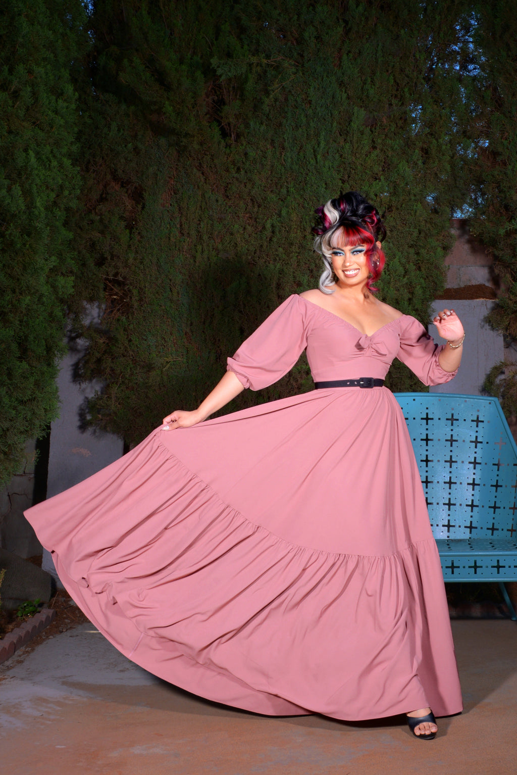 Molly Cottage 70s Maxi Gown in Mulberry Pink
