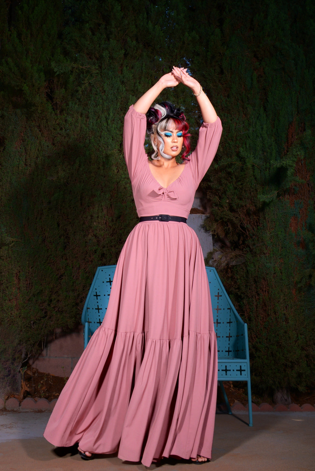 Molly Cottage 70s Maxi Gown in Mulberry Pink