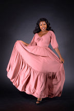 Molly Cottage 70s Maxi Gown in Mulberry Pink