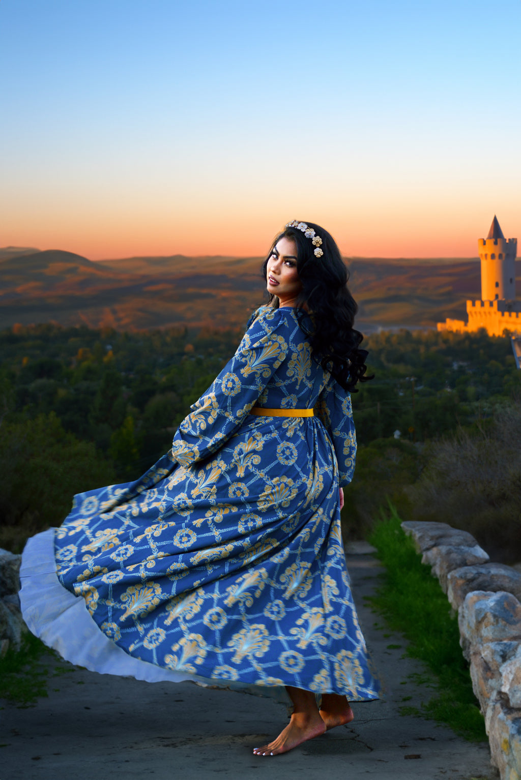 Lucrezia Maxi Gown in Take Me to Galway Crepe | Laura Byrnes