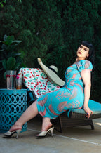 Michaela Wiggle Dress in Aqua Palm Print | Laura Byrnes