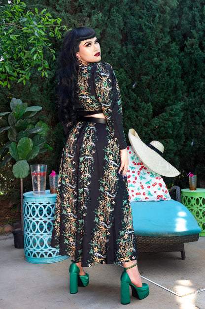 OYS - Final Sale - Selene Button Front Midi Skirt in Black Under The Sea Print on Crepe | Laura Byrnes & Hope Johnstun