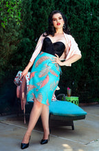 Serena Tulip Wiggle Tie Skirt in Aqua Palm Print | Laura Byrnes