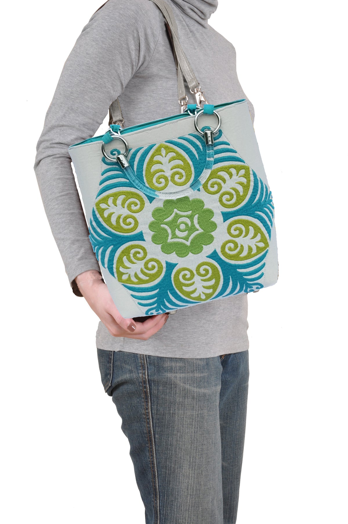 Suzani Teal Silk Small Tote